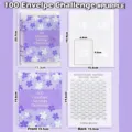 Carpeta de reto de ahorro de 100 sobres morada con insertos de rastreo de presupuesto. - 25 Páginas Interiores + 1 Tarjeta de Seguimiento / Estilo Sakura A5 (Púrpura)