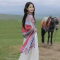 Ethnic style cotton linen shawl scarf with colorful geometric patterns and tassels - 18
