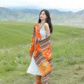 Ethno-Stil Orange Schal für Damen Sommerreise Sonnenschutz Strandtuch böhmisch chic. - 180cm / Sonnenuntergang Nepal