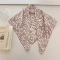 Detailed view of a vintage floral cotton linen square scarf with delicate lace trim edges - 68cm / Dusky Pink Branches