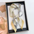 Elegant 70cm silk-like square scarf with yellow sun dots and nautical rope print - 70cmx70cm / Daisy Pendant - Yellow Frame