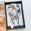 Elegant 70cm silk-like square scarf featuring a nautical anchor and blue rope print - 70cmx70cm / Nautical Sailing - White