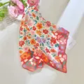 Elegant French pastoral style floral print bandana scarf in vibrant red and orange tones - 58x58cm / Red Border Floral