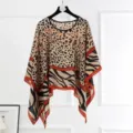 Detailed view of the leopard and zebra print pattern on the light faux silk shawl - Style 22