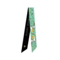 Sciarpa sottile in seta stile cinese retrò con motivo Apsaras volanti e cervo in verde - Stampa Cervo di Dunhuang Nero Verde (GF001-8) / 130cm