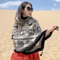 Ethnic style cotton linen shawl with elephant print and tassels for travel - L215