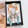 Elegant 70cm floral print silk-like square scarf for professional neckwear - 70cmx70cm / Sketch Floral - Cyan Frame