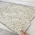 Fresh floral print cream cotton neckerchief with decorative black scalloped edges - 68cm / White Floral