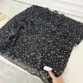 Elegant black floral 100% cotton square scarf with delicate white lace trim detail - 68cm / Black Floral