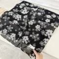 Black and white floral cotton square scarf with elegant white lace edge for women - 68cm / Black Small Flower
