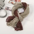 Stylish two-tone brown and beige cotton linen pleated scarf for seasonal fashion accessory - Paisley Print Style / Dot Cashew Beige