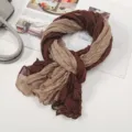 Brown and beige dual-tone pleated cotton linen scarf and thin lightweight shawl - Paisley Print Style / Dot Cashew Coffee