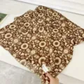 Vintage brown floral 100% cotton square scarf featuring delicate crochet lace trim - 68cm / Coffee Sunflower