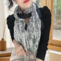 Thin pleated cotton-linen scarf with paisley floral print for women's neck protection - Paisley Print Style / 175cm / Dot Cashew Black