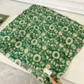 Premium 100% cotton floral print square scarf with delicate white lace trim in green - 68cm / Green Paisley Sunflower
