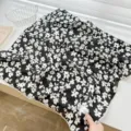 Soft black and white floral 100% cotton square scarf with delicate white lace trim - 68cm / Black Flower
