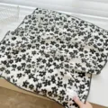 Fresh 100% cotton square scarf with black floral print and scalloped edges - 68cm / White Flower