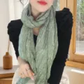 Light green pleated cotton linen scarf with vintage paisley floral patterns for women - Paisley Print Style / 175cm / Dot Cashew Gray Green