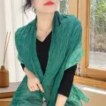 Elegant dark green crinkled cotton linen scarf with floral print for artistic styling - Paisley Print Style / 175cm / Dot Cashew Green