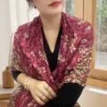 Elegant floral pleated linen scarf shawl, perfect for travel and daily casual wear. - Floral Print Style / 175cm / Floral Purple Red
