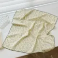 Premium yellow floral 100% cotton square scarf with dark green scalloped edges. - 68cm / Light Yellow Small Floral