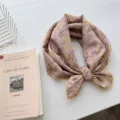 Elegant floral cotton square scarf in dusty pink with delicate yellow lace trim. - 68cm / Dusky Purple Floral Branches