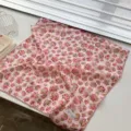 Elegant pink floral 100% cotton square scarf for women with delicate lace trim detail - 68cm / Vintage Pink Small Floral