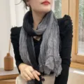 Artistic cotton linen crinkle scarf in grey and black for travel and casual wear - Gradient Print / Gradient Black / 175cm