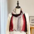 Elegant red beige wrinkled cotton linen scarf shawl for women travel photography - Gradient Print / Gradient red rice / 175cm