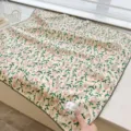 Fresh floral 100% cotton square scarf with delicate green lace edging for women's fashion - 68cm / Beige Branches and Leaves