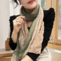 Elegant green and beige crinkled cotton linen scarf for artistic travel styling - Gradient Print / 175cm / Gradient Snow Green