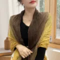 Elegant brown and yellow pleated cotton linen shawl with crinkle texture for women - Gradient Print / 175cm / Gradient Yellow