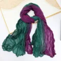 Lightweight green and purple gradient crinkled cotton linen scarf for women - Gradient Print / 175cm / Fashion Green