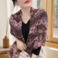 Lightweight vintage floral cotton linen wrinkled shawl scarf for elegant travel styling - Ethnic Floral Style / 175cm / Ethnic Style Jujube Red