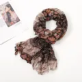 Vintage bohemian floral cotton linen crinkled scarf shawl wrap in earthy brown tones - Ethnic Floral Style / 175cm / Ethnic Style Coffee