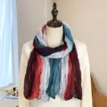 Multicolor pleated cotton linen crinkle scarf in artistic bohemian style - Tri-color Patchwork Pleated Style / 175cm / Tri-color Dark Green & Red