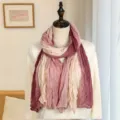Elegant gradient pink pleated cotton linen scarf shawl for women's stylish travel look. - Tri-color Patchwork Pleated Style / 175cm / Tri-color Elegant Pink