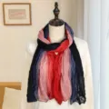 Lightweight multicolor color-blocked pleated cotton linen shawl scarf for travel and fashion - Tri-color Patchwork Pleated Style / 175cm / Tri-color Red & Blue