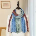 Multi-color pleated cotton-linen scarf for women, lightweight crinkled shawl wrap - Four-color Patchwork Pleated Style / 175cm / 4-Color Blue Green