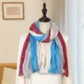 Bohemian pleated cotton linen scarf in red white and blue colors for travel styling. - Four-color Patchwork Pleated Style / 175cm / 4-Color Purplish Red Sky Blue