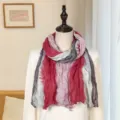 Lightweight pleated cotton linen scarf for women in artistic red and grey tones - Four-color Patchwork Pleated Style / 175cm / 4-Color Deep Red Grey