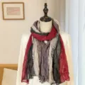 Artistic pleated cotton linen scarf in red and grey color block for women's shawl - Four-color Patchwork Pleated Style / 175cm / 4-Color Jujube Red