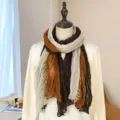 Lightweight multi-colored pleated cotton linen shawl scarf for women in earthy tones - Four-color Patchwork Pleated Style / 175cm / 4-Color Light Coffee