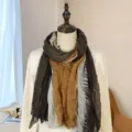 Bohemian cotton linen crinkled scarf in yellow and green patchwork design for women - Four-color Patchwork Pleated Style / Light Yellow 4-Color / 175cm
