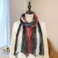 Artistic pleated cotton linen shawl scarf in grey, white, and rust red tones - Four-color Patchwork Pleated Style / Pink 4-Color / 175cm