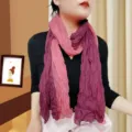 Elegant purple and pink crinkled cotton linen scarf for women - Dual-color Patchwork Pleated Style / Rose Pink Dual-color / 175cm