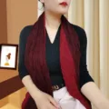 Artistic dark red pleated cotton linen scarf and shawl for elegant women outfits - Dual-tone Deep Red Coffee / 175cm