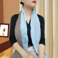 Elegant lightweight pleated cotton linen scarf shawl in light blue and neutral taupe colors - Dual-tone Water Blue Grey / 175cm