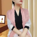 Soft cotton linen wrinkled scarf shawl for women in pink and white color-block style - Dual-tone Snow Bud Beige / 175cm