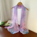 Lightweight purple floral long georgette scarf for women, versatile spring neck wrap - Purple Lotus / 160cm